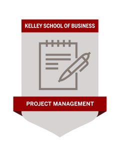 Digital Badge with a notebook and pen reading Kelley School of Business Project Management